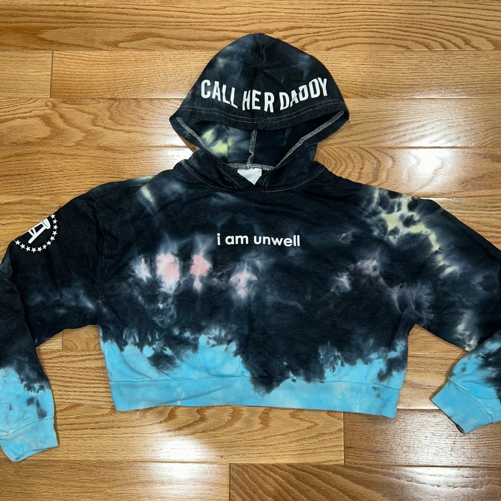 Unwell Call Her Daddy Vintage Tie Dye Cropped Hoodie M